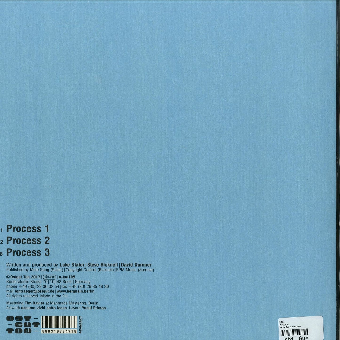 Second Hand vinyl record "LSD – PROCESS" showing the back cover with album artwork and track listing.