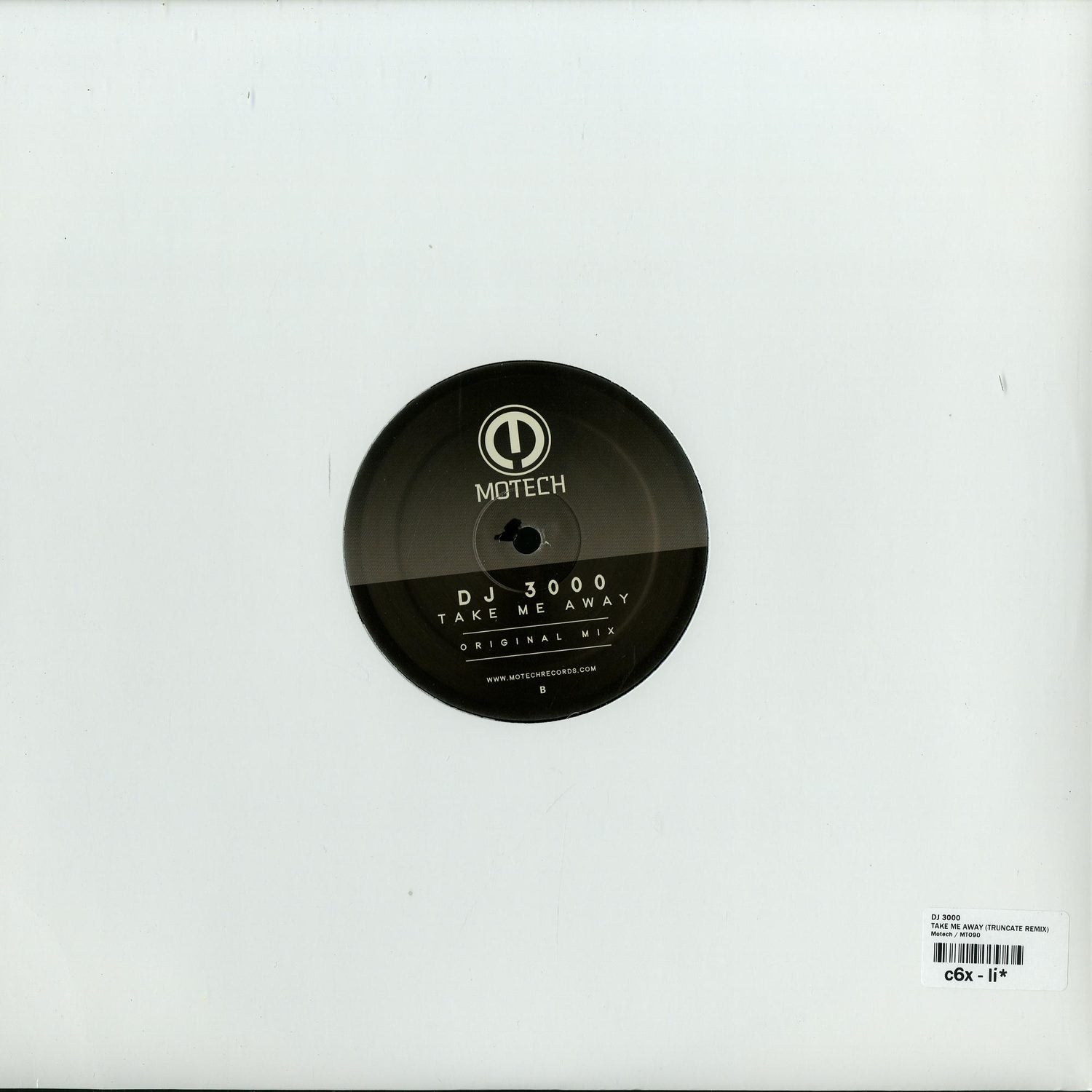 Back of Second Hand DJ 3000 "Take Me Away" vinyl record with artwork and label details visible.