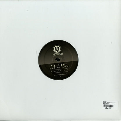 Back of Second Hand DJ 3000 "Take Me Away" vinyl record with artwork and label details visible.
