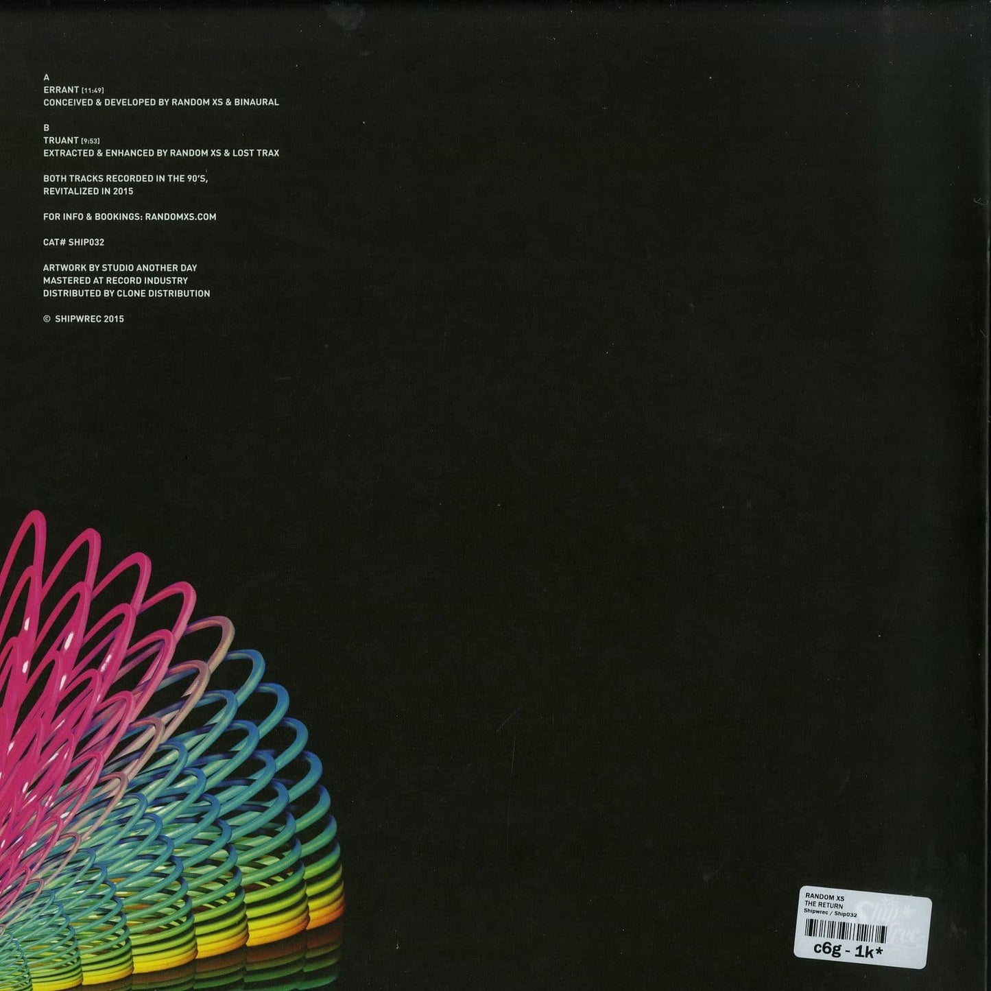 Back of Second Hand RANDOM XS vinyl record titled "THE RETURN," showing the plain black record with minimal text.