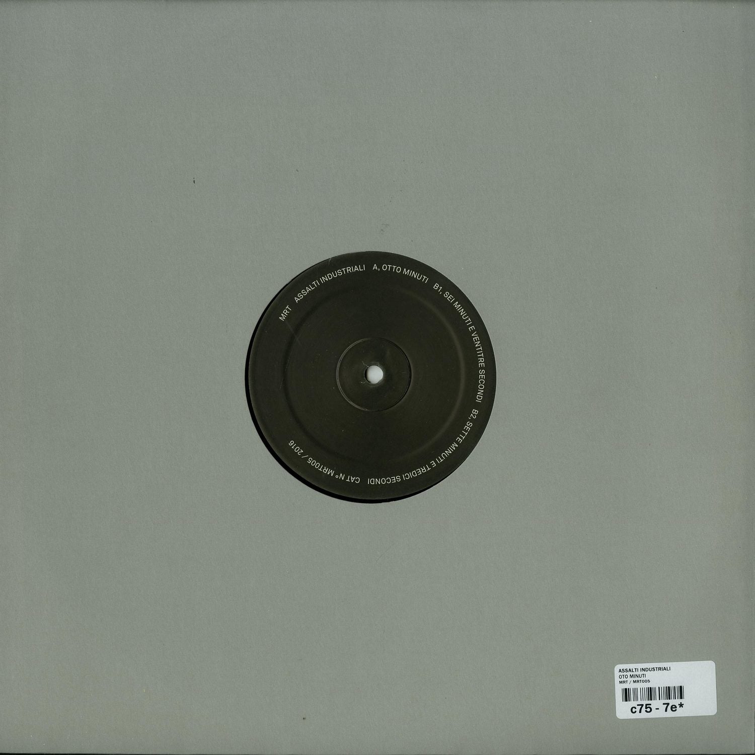 Second Hand ASSALTI INDUSTRIALI vinyl record titled "Otto Minuti" with a plain black back cover and minimal text.