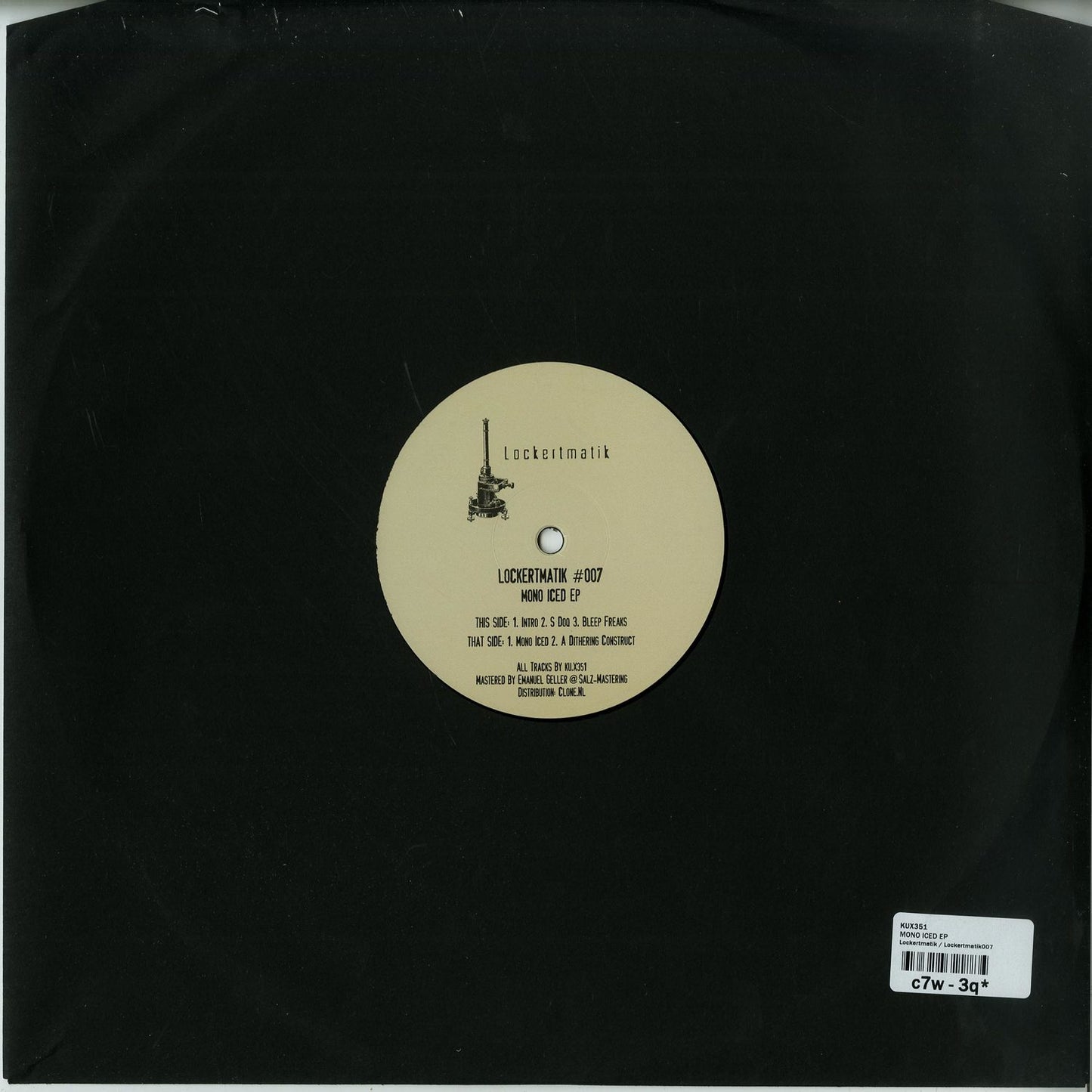Second Hand KU-X351 Mono ICED EP vinyl record, black disc with label, viewed from the back side.