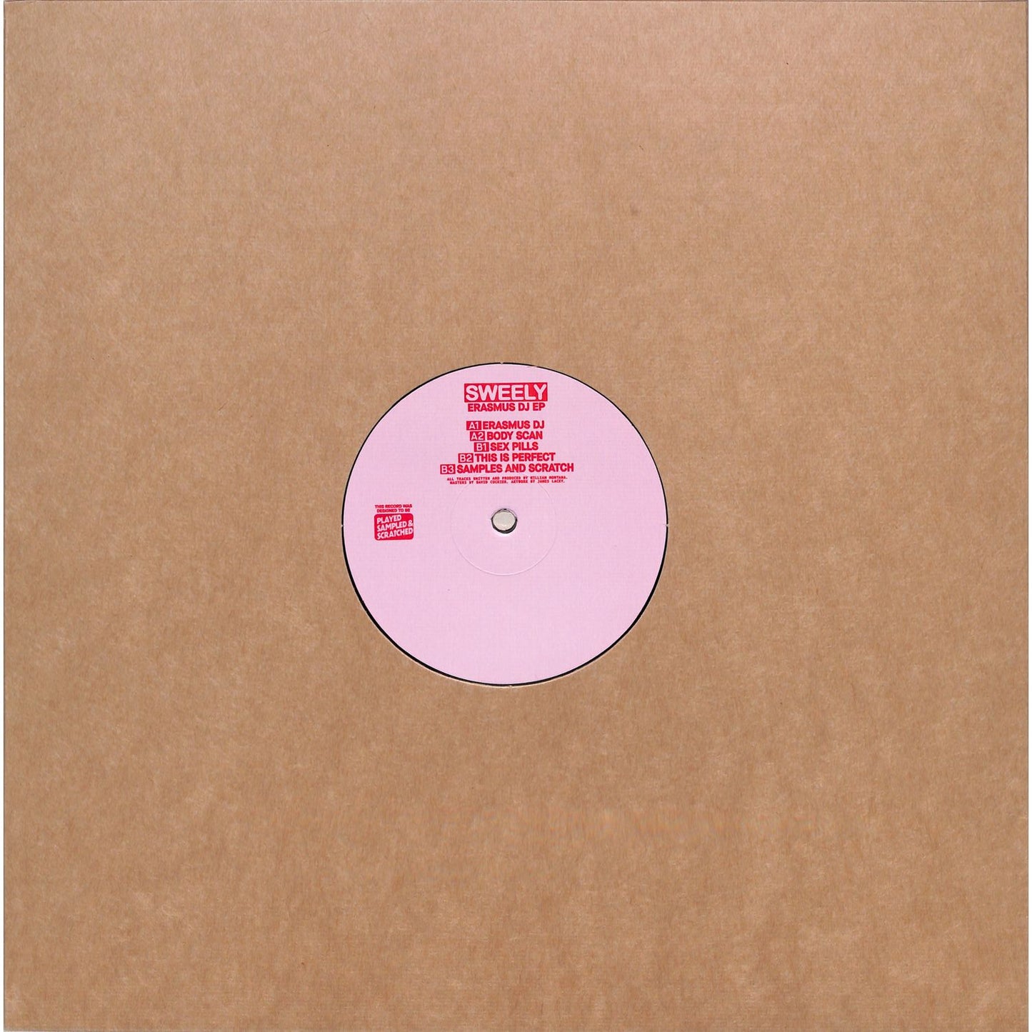Yoyaku SWEELY ERASMUS DJ EP vinyl record showing the black disc with label artwork on the back side.
