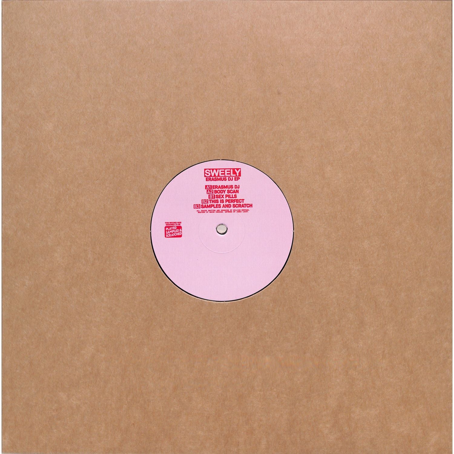 Yoyaku SWEELY ERASMUS DJ EP vinyl record showing the black disc with label artwork on the back side.