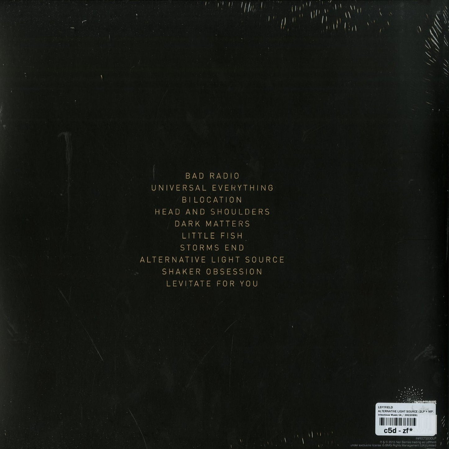 Second Hand Leftfield Alternative Light Source vinyl record with back cover art featuring abstract design and tracklist.