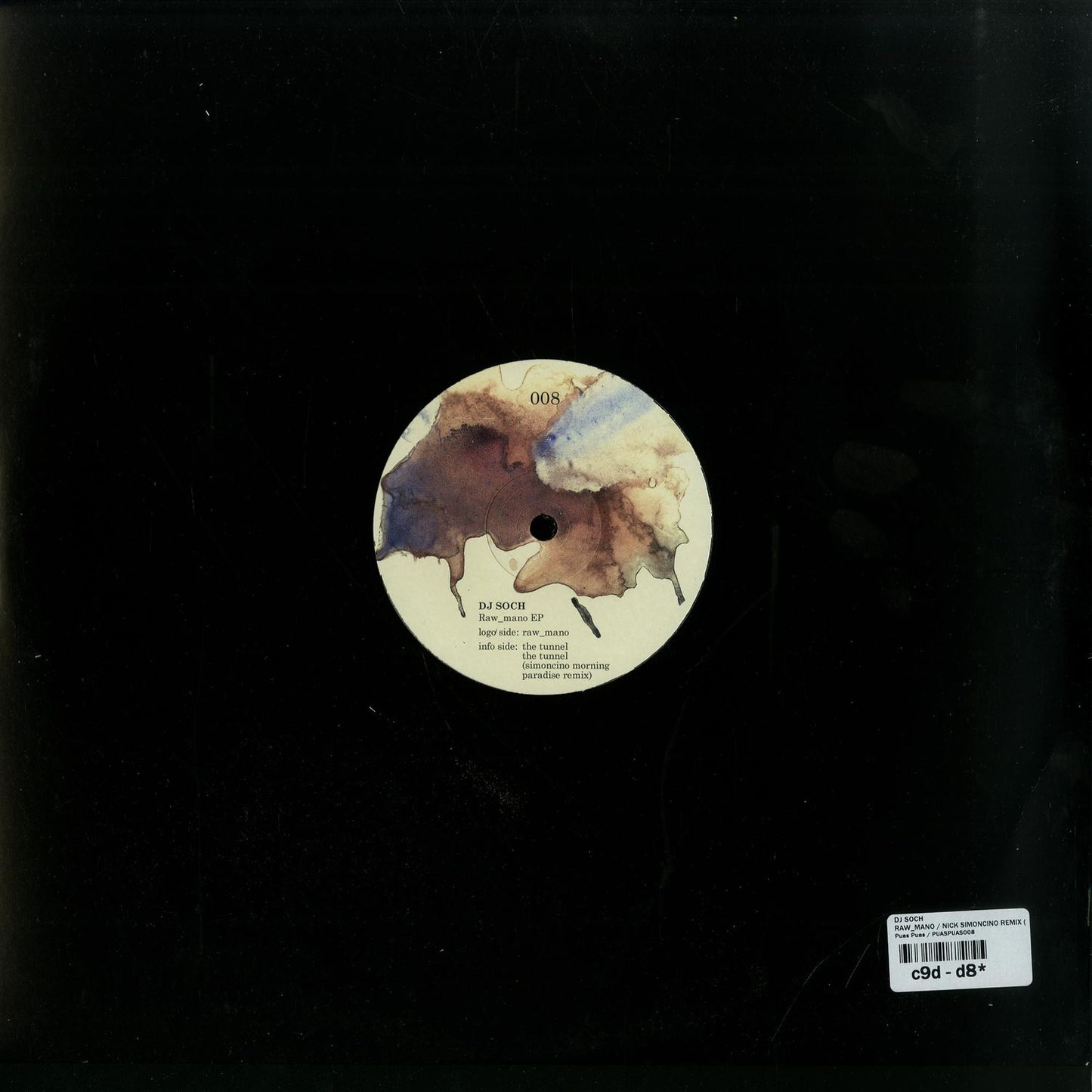 Decks DJ SOCH SIMONCINO RAW_MANO EP vinyl record with colorful abstract artwork on the back cover.
