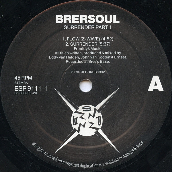Second Hand vinyl record titled "Surrender Part 1" by BRERSOUL, front cover art featuring abstract design.