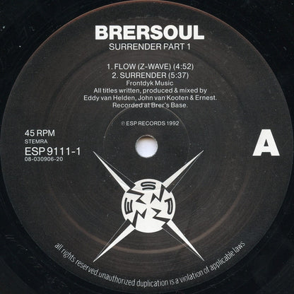 Second Hand vinyl record titled "Surrender Part 1" by BRERSOUL, front cover art featuring abstract design.