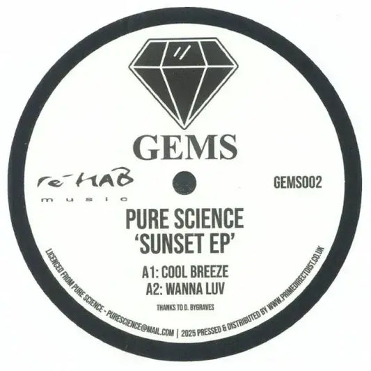 Second Hand PURE SCIENCE Sunset EP vinyl record with colorful album cover artwork, front view close-up.