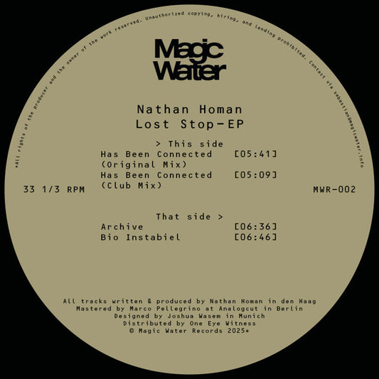 Second Hand vinyl record of Nathan Homan’s Lost Stop EP, showing the front cover art and album details.