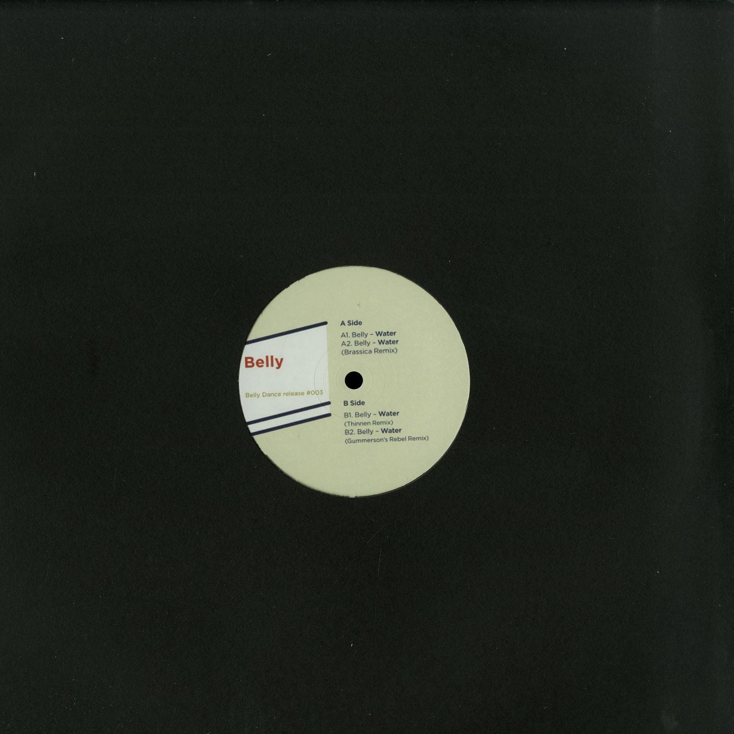 Decks vinyl record titled Belly, Brassica, Thinnen, Gummerson, Belly Dance Release #003 with colorful album cover art.