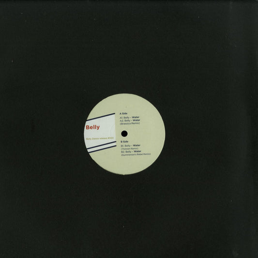 Decks vinyl record titled Belly, Brassica, Thinnen, Gummerson, Belly Dance Release #003 with colorful album cover art.