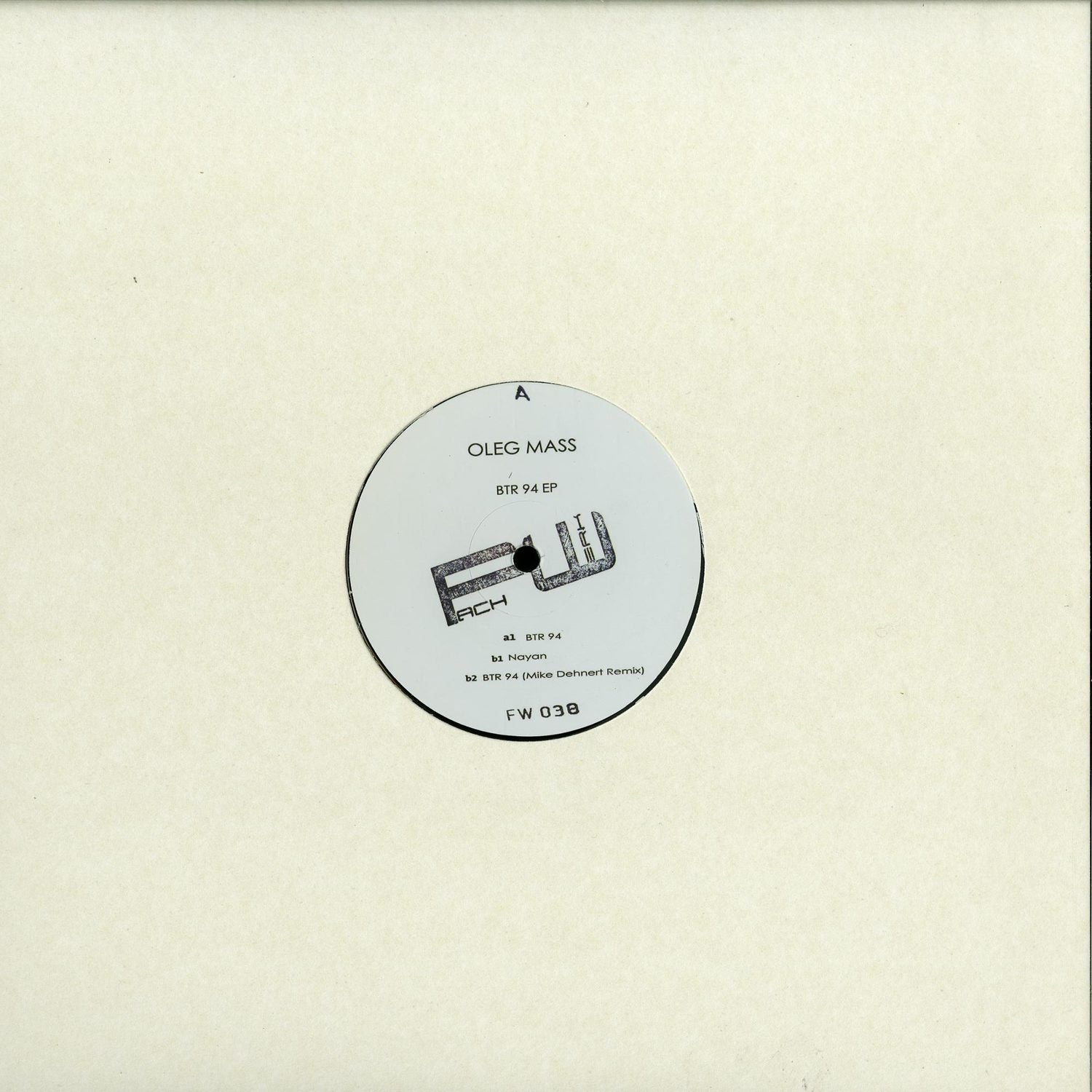 Close-up of the front cover of the vinyl record "BTR 94 EP" by Oleg Mass and Mike Dehnert, Second Hand brand.