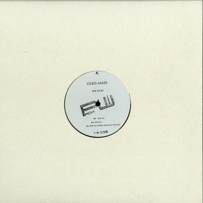 Close-up of the front cover of the vinyl record "BTR 94 EP" by Oleg Mass and Mike Dehnert, Second Hand brand.