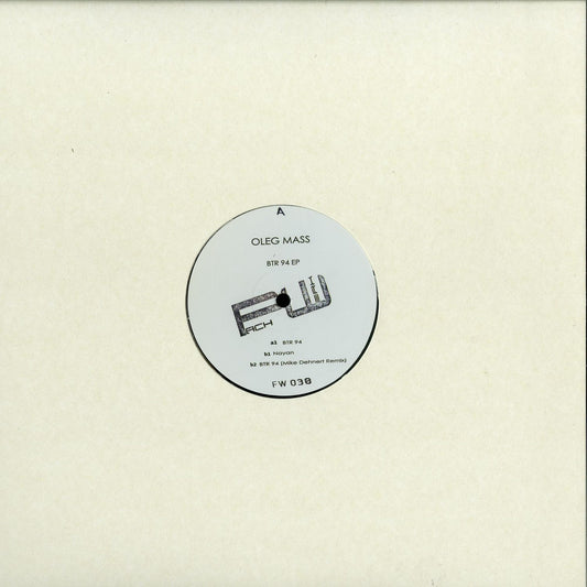 Close-up of the front cover of the vinyl record "BTR 94 EP" by Oleg Mass and Mike Dehnert, Second Hand brand.