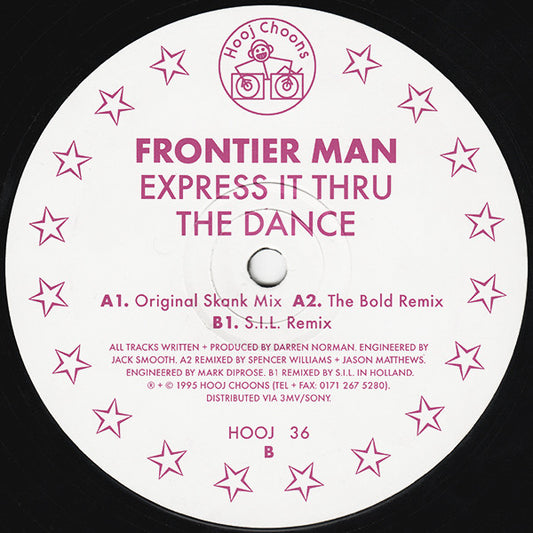 Vintage vinyl record "Express It Thru The Dance" by Frontier Man, Spencer Williams, S.I.L., Mudmen, Chris Day, James Bradley.