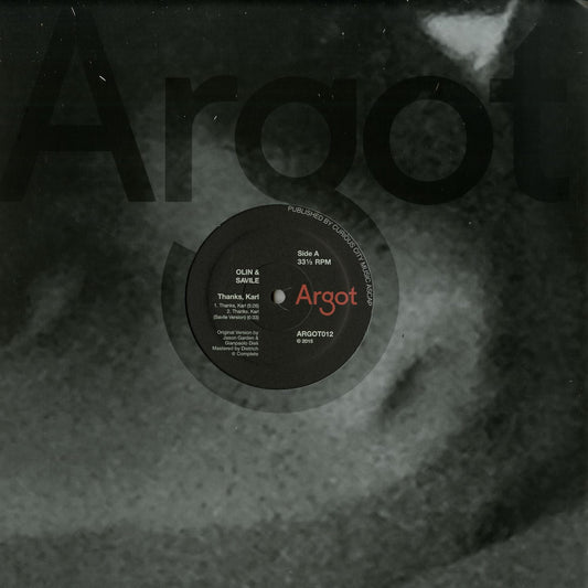 Vinyl record of "Thanks, Karl" by OLIN, SAVILE featuring album cover artwork and label details.