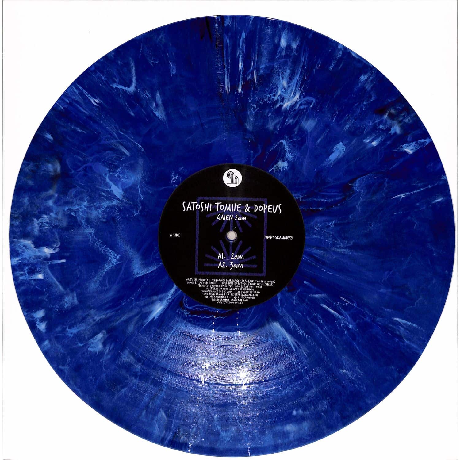 Vinyl record by Satoshi Tomiie & DopeUs titled Gainen 2AM, with colorful abstract artwork on the front cover.