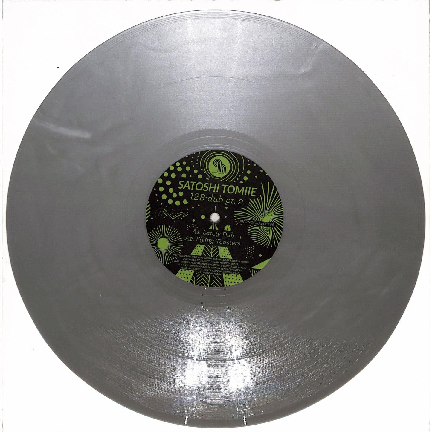 Satoshi Tomiié vinyl record 12B- DUB PT.2 by Syncrophone, showing the front cover with abstract artwork and record label details.