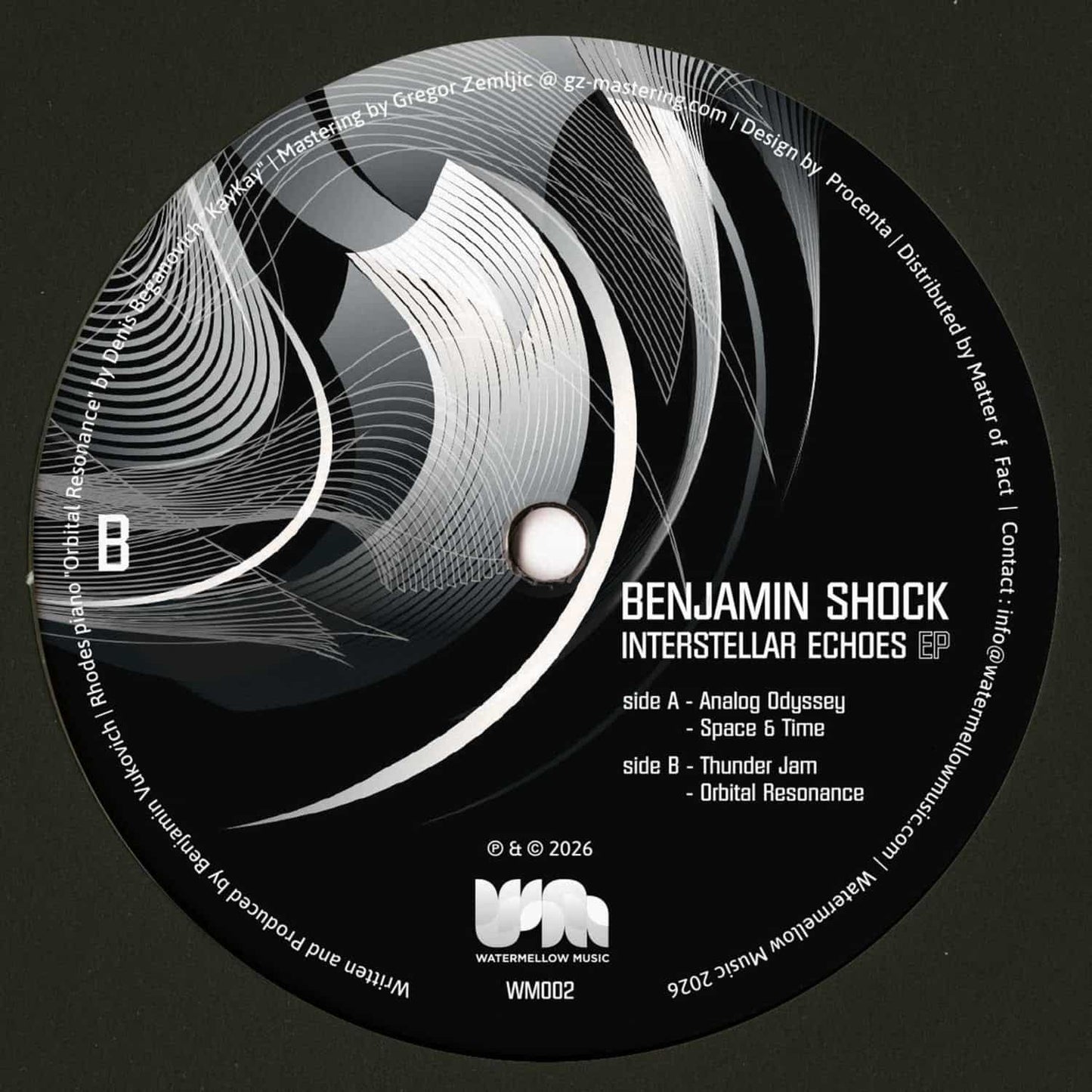 Decks Benjamin Shock Interstellar Echoes vinyl record with colorful abstract cover art, front view of the album.