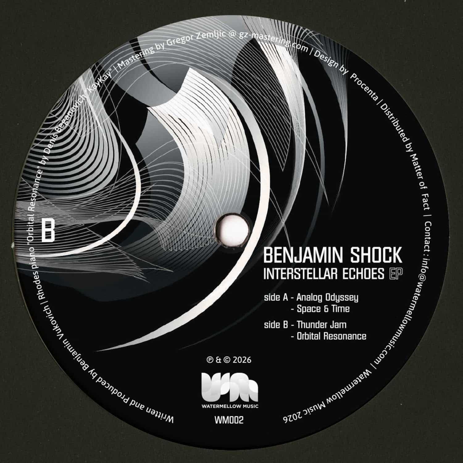 Decks Benjamin Shock Interstellar Echoes vinyl record with colorful abstract cover art, front view of the album.