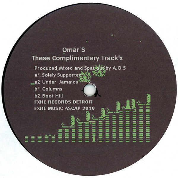 Rubadub vinyl record "Omar S – These Complimentary Track'X" with colorful abstract cover art, front view of the album.