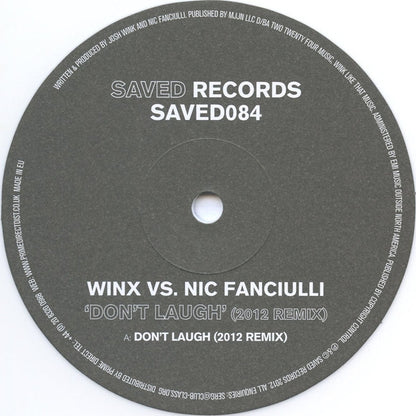 Second hand vinyl record of WINX VS. FANCIULLI – DON'T LAUGH (2012 REMIX) with colorful album cover artwork.