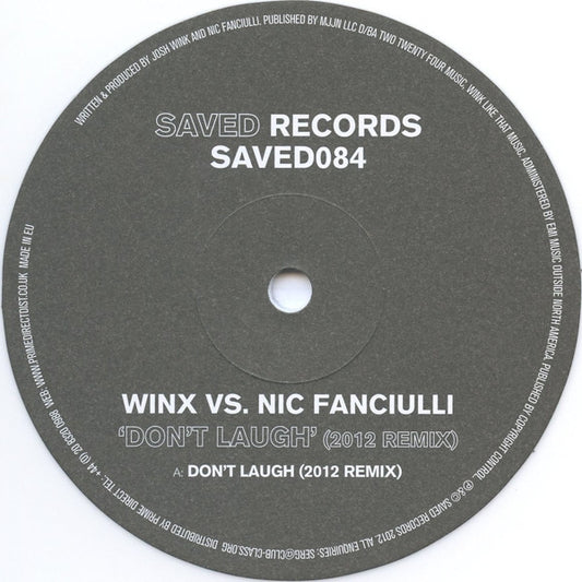 Second hand vinyl record of WINX VS. FANCIULLI – DON'T LAUGH (2012 REMIX) with colorful album cover artwork.