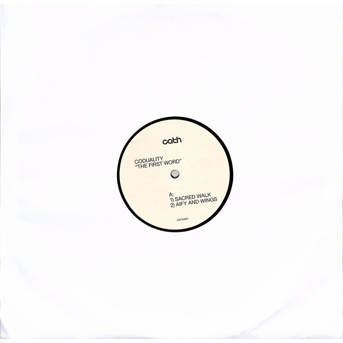 Vinyl record titled "CODUALITY – THE FIRST WORD" showing the front cover with abstract artwork and album title text.