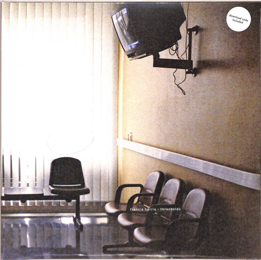 Front cover of Francis Harris vinyl record "Thresholds" by Word and Sound, featuring abstract artwork and album title text.