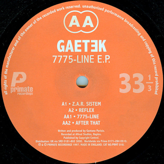 Second Hand GAETEK 7775-LINE E.P. vinyl record with colorful album cover and vintage design artwork.