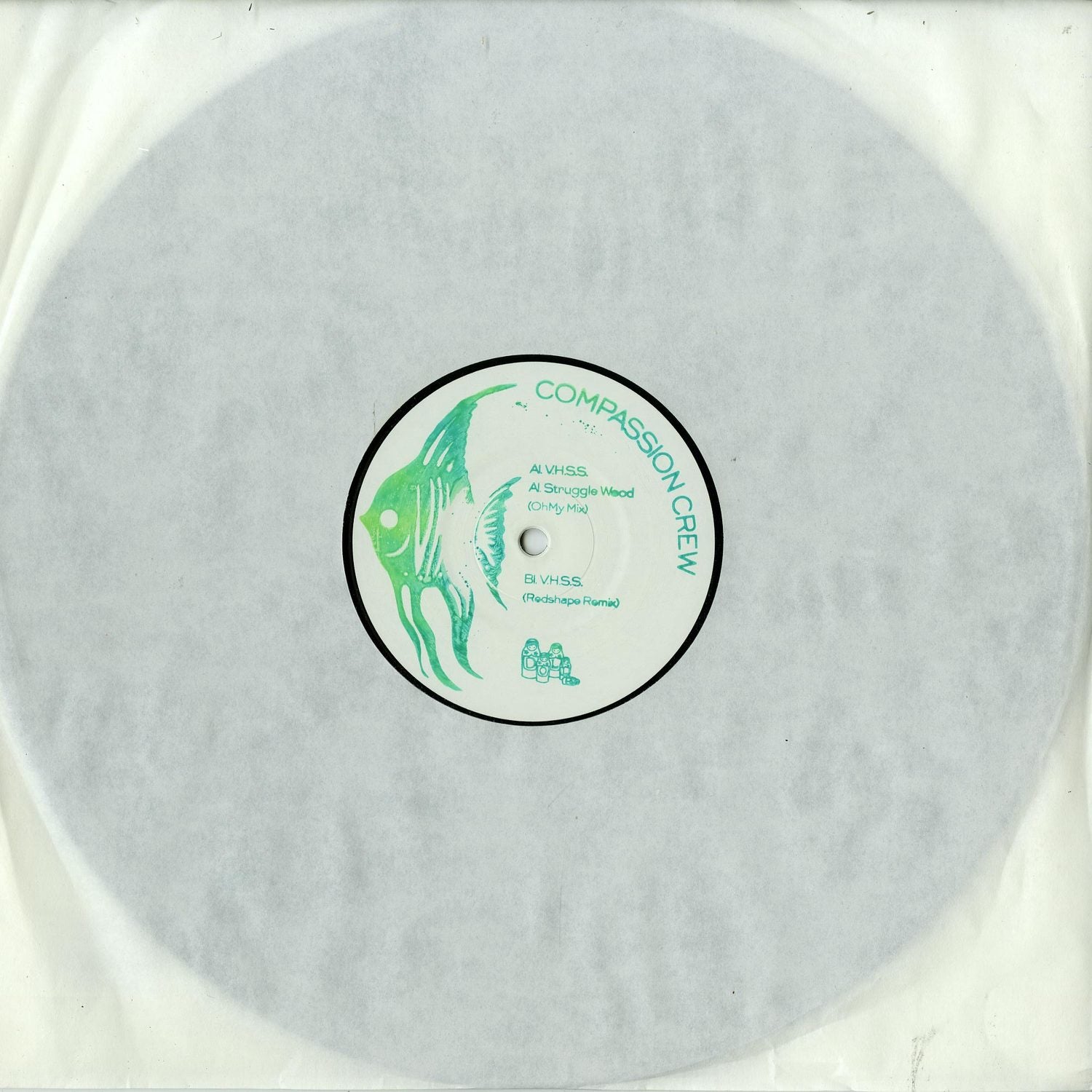 Redshape vinyl record titled "Compassion Crew" by Ohmy, featuring colorful album cover art on a second-hand vinyl disc.