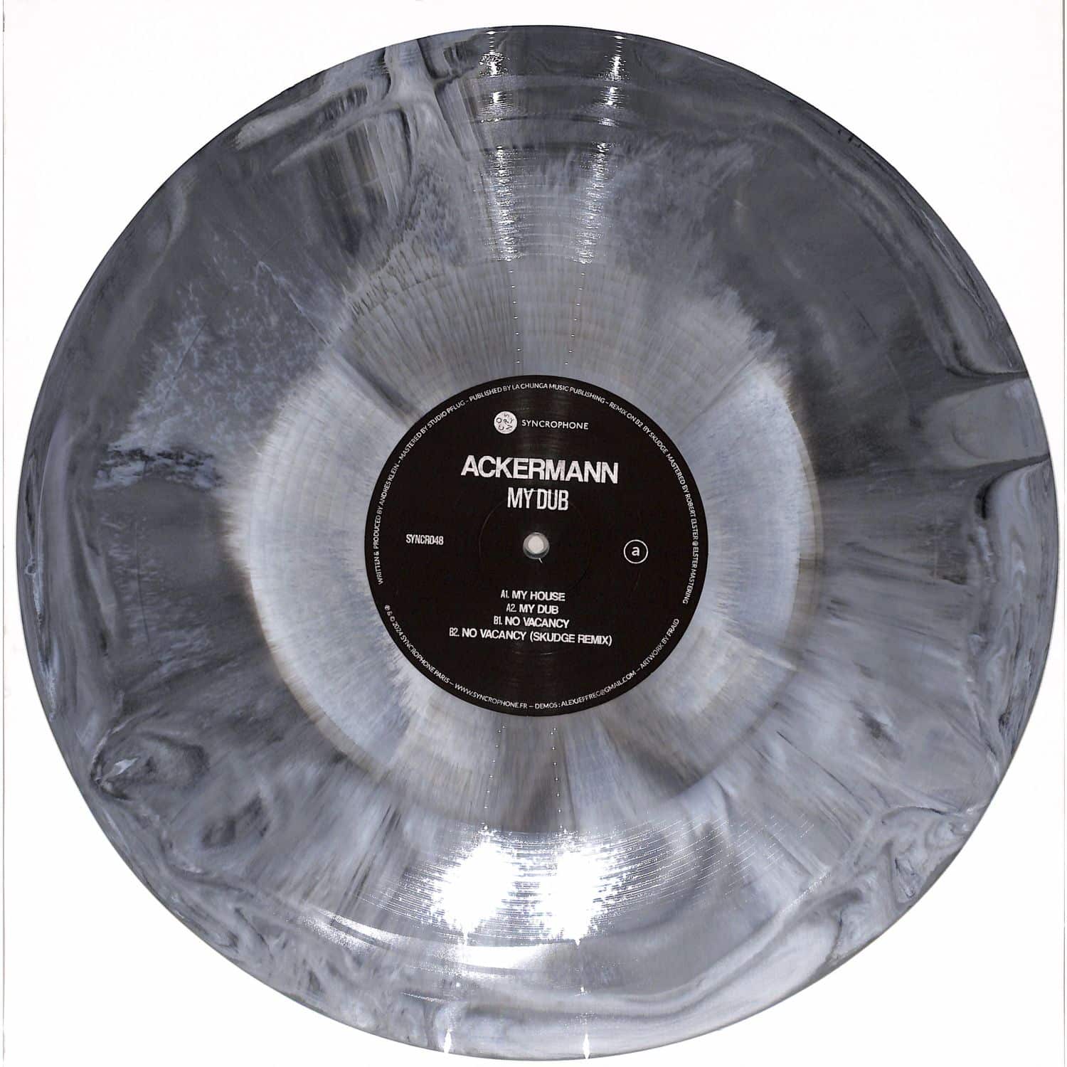 Syncrophone vinyl record "My Dub EP" by Ackermann Skudge, showing the front cover with abstract artwork and album title.