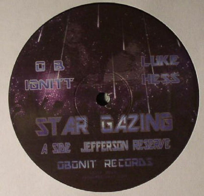 Vinyl record titled "Star Gazing" by O B Ignitt and Luke Hess, featuring album cover art in a second-hand record collection.