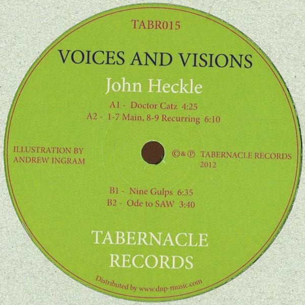 Second Hand vinyl record of John Heckle's Voices and Visions, featuring the album cover with colorful artwork and record details.