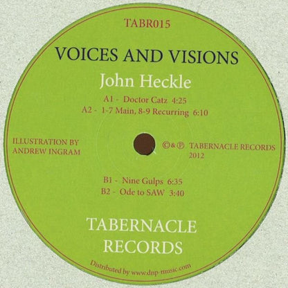 Second Hand vinyl record of John Heckle's Voices and Visions, featuring the album cover with colorful artwork and record details.