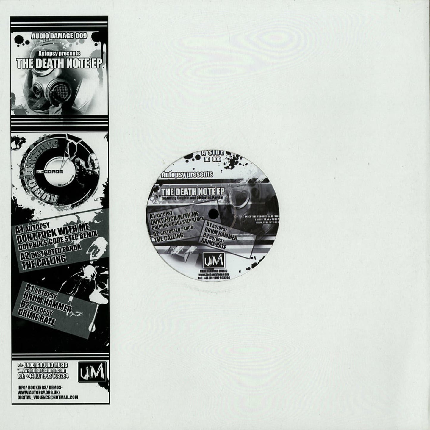 Second Hand vinyl record titled "Autopsy" featuring dolphin and distorted panda artwork from The Death Note EP.