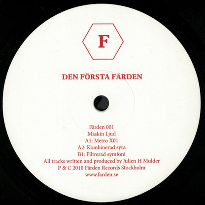 Vintage vinyl record "Maskin Ljud – Den Första Färden" with colorful album cover art, second-hand condition, front view.