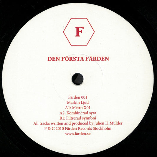 Vintage vinyl record "Maskin Ljud – Den Första Färden" with colorful album cover art, second-hand condition, front view.