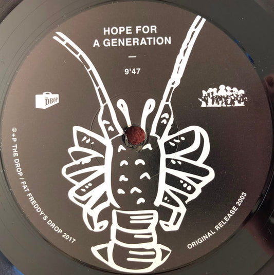 Front view of a secondhand vinyl record titled "Hope for a Generation" by Fat Freddy's Drop, with colorful album artwork.