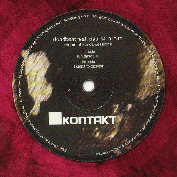 Vinyl record of "Rooms of Kairos Sessions" by Deadbeat, Paul St. Hilaire, featuring album cover art with abstract designs.
