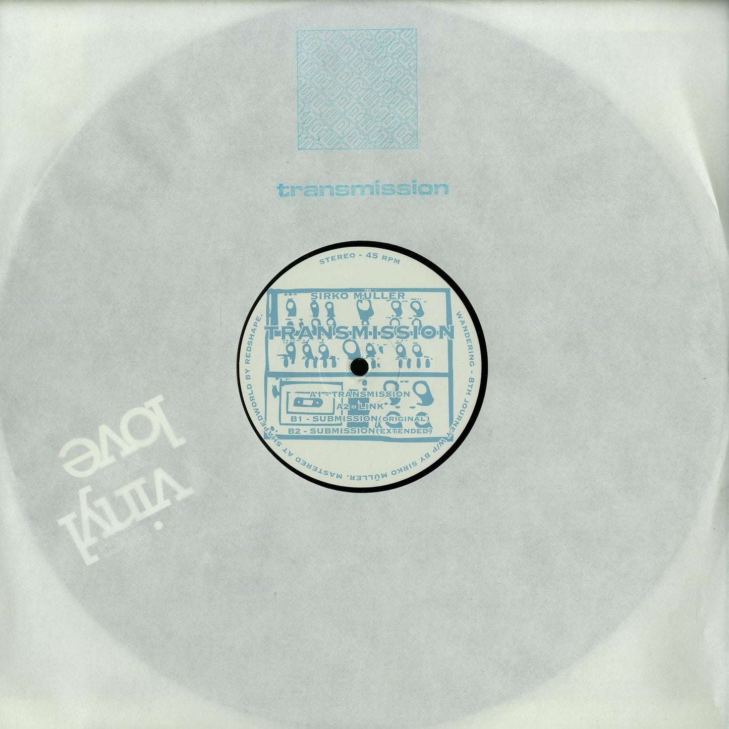 Second Hand vinyl record "Transmission" by Sirko Müller, front cover art featuring abstract geometric design.