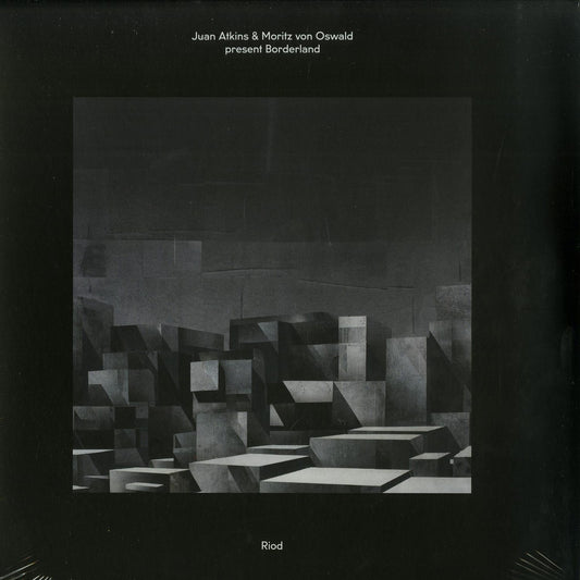 Second hand vinyl record titled "Borderland" by Juan Atkins and Moritz von Oswald, with colorful abstract cover art.