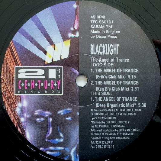 Blacklight – The Angel of Trance vinyl record by Second Hand, showing the album cover artwork with dark and vibrant design elements.