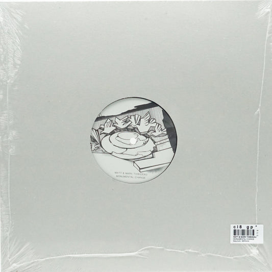 Decks vinyl record "Monumental Change" by Matt & Mark Thibidea, front cover with abstract artwork and bold typography.