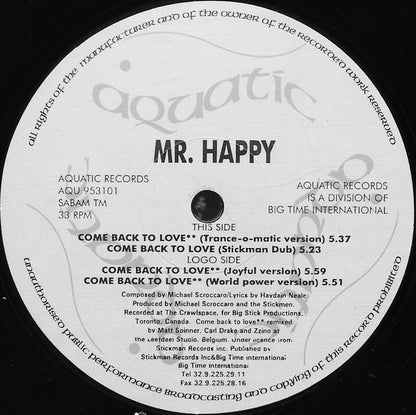 MR. HAPPY ‎– COME BACK TO LOVE