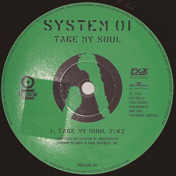 Second Hand SYSTEM 01 Sun Electric vinyl record titled "Take My Soul" with colorful album cover art visible.