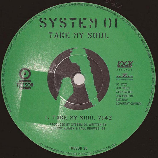 Second Hand SYSTEM 01 Sun Electric vinyl record titled "Take My Soul" with colorful album cover art visible.