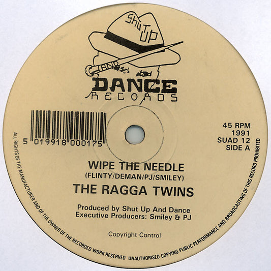 Second Hand vinyl record "Wipe the Needle" by The Ragga Twins, front cover art with bold graphic design and vibrant colors.