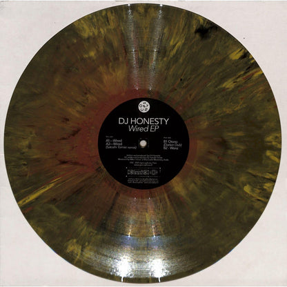 Vinyl record by DJ Honesty and Satoshi Tomiie, Wired EP, from Syncrophone label, with colorful abstract cover art.
